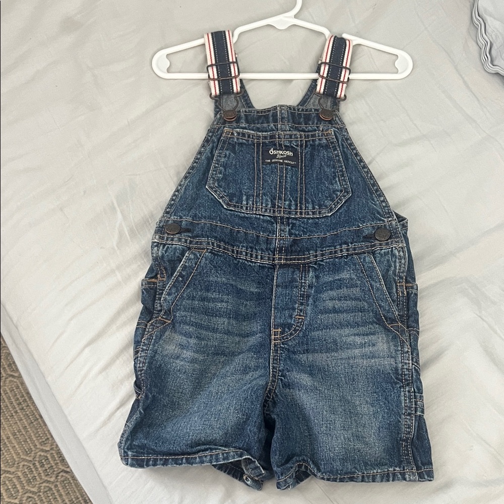 OshKosh B'gosh Blue Denim Shortall Romper with Striped Straps